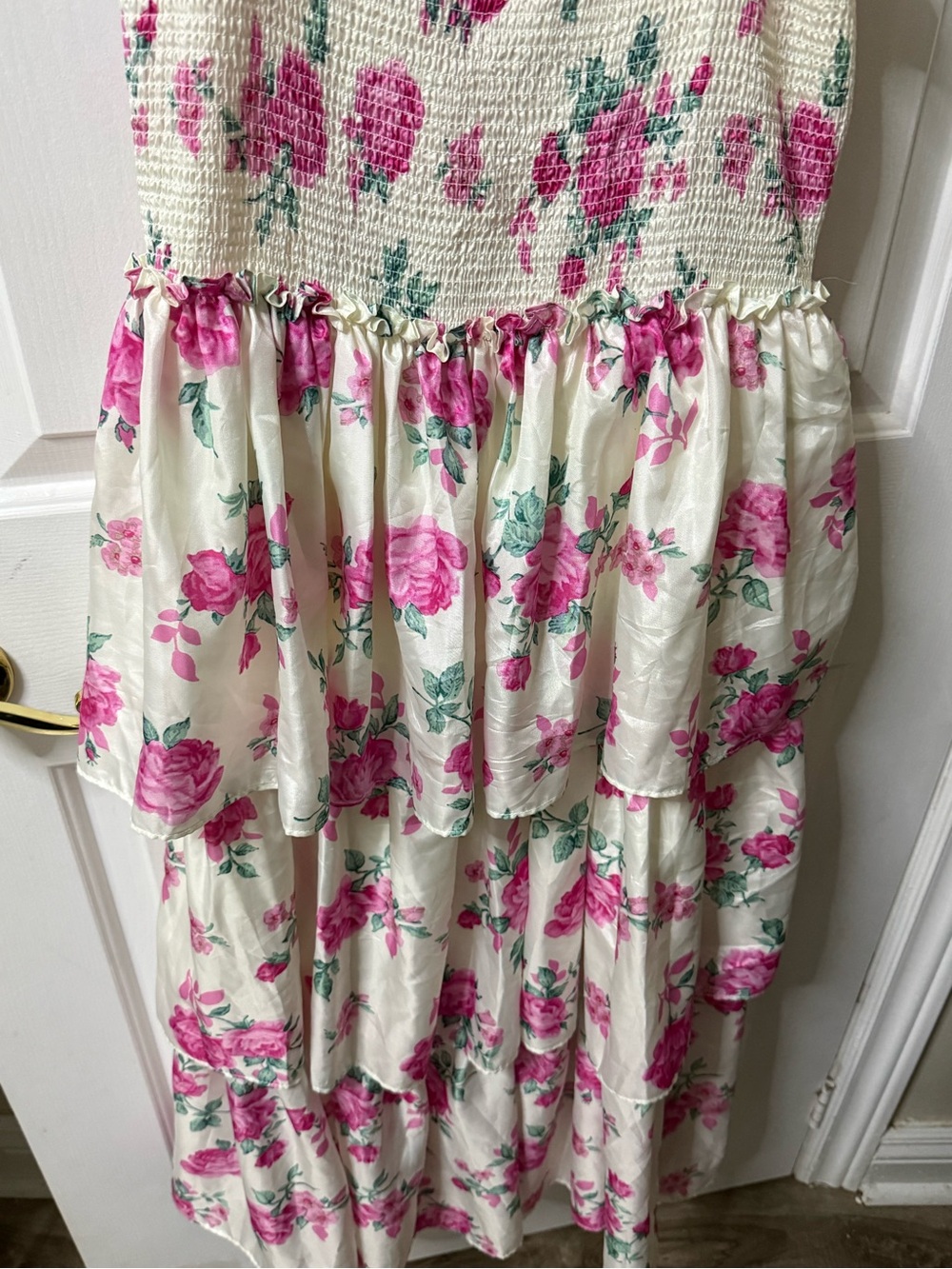 LoveShackFancy x Target Cream Floral Tiered Sundress with Pink Roses - Picture 5 of 6
